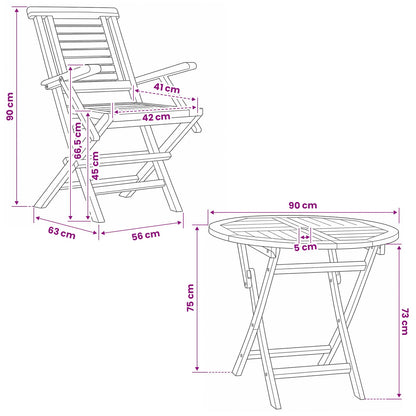 5 Piece Folding Garden Bistro Set Natural Solid Teak Wood