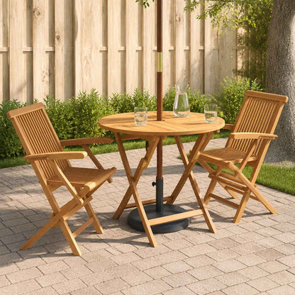 3 Piece Folding Garden Bistro Set Natural Solid Teak Wood