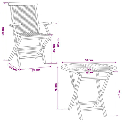 3 Piece Folding Garden Bistro Set Natural Solid Teak Wood