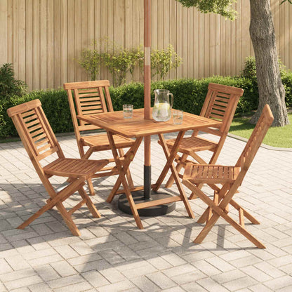 5 Piece Folding Garden Bistro Set Natural Solid Teak Wood