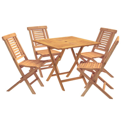 5 Piece Folding Garden Bistro Set Natural Solid Teak Wood