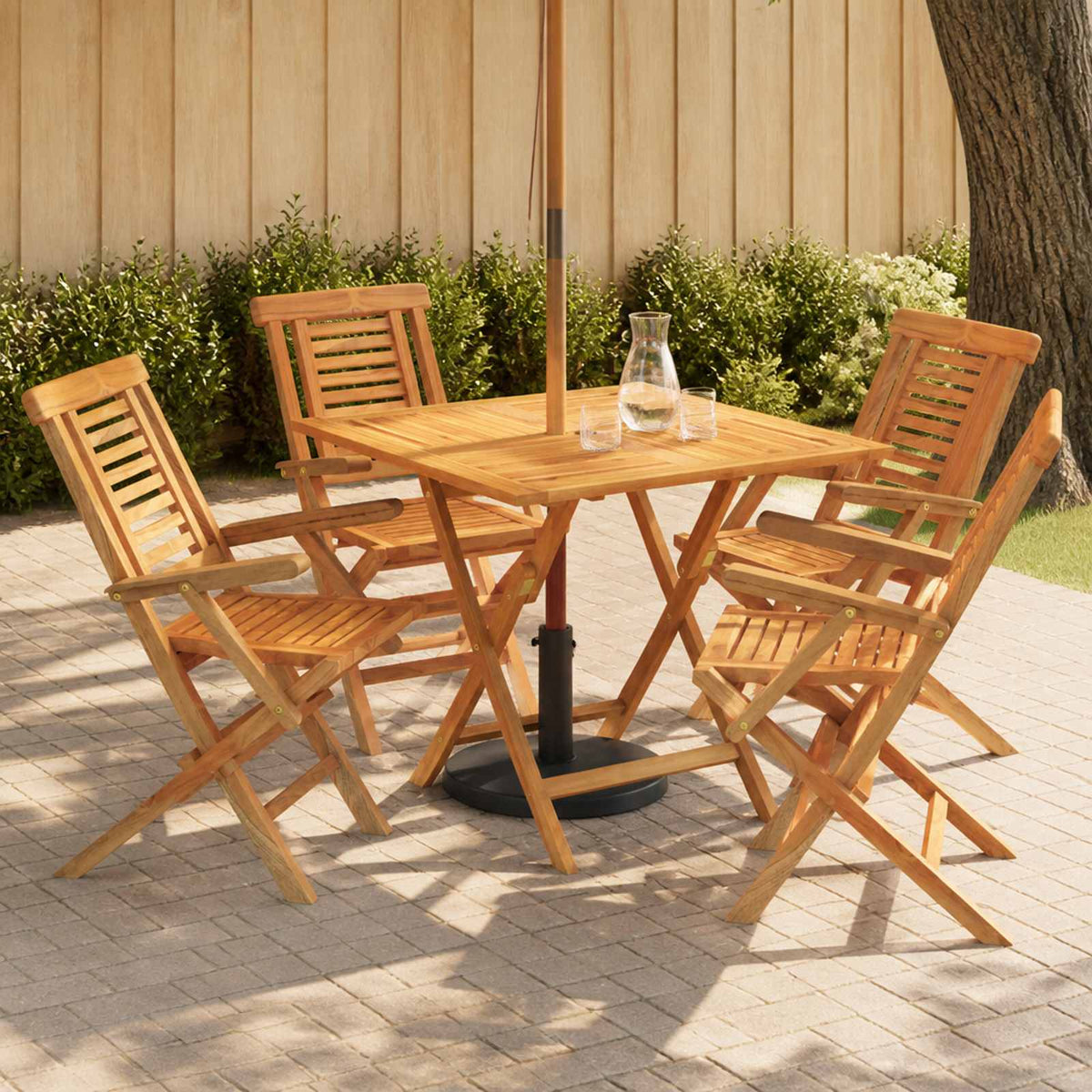 5 Piece Folding Garden Bistro Set Natural Solid Teak Wood