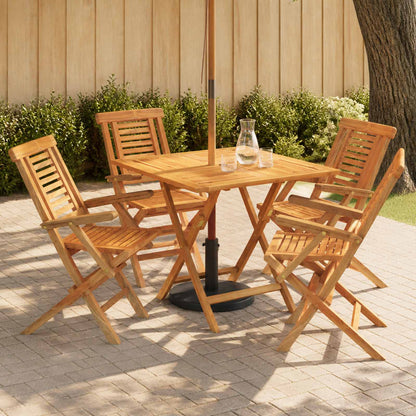 5 Piece Folding Garden Bistro Set Natural Solid Teak Wood