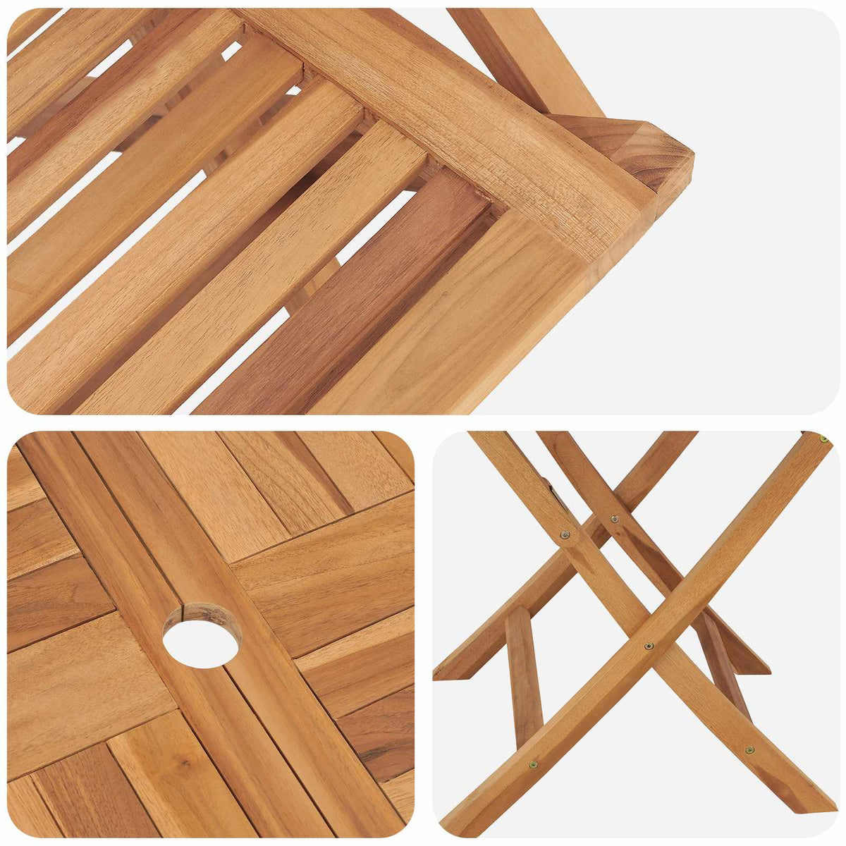 5 Piece Folding Garden Bistro Set Natural Solid Teak Wood