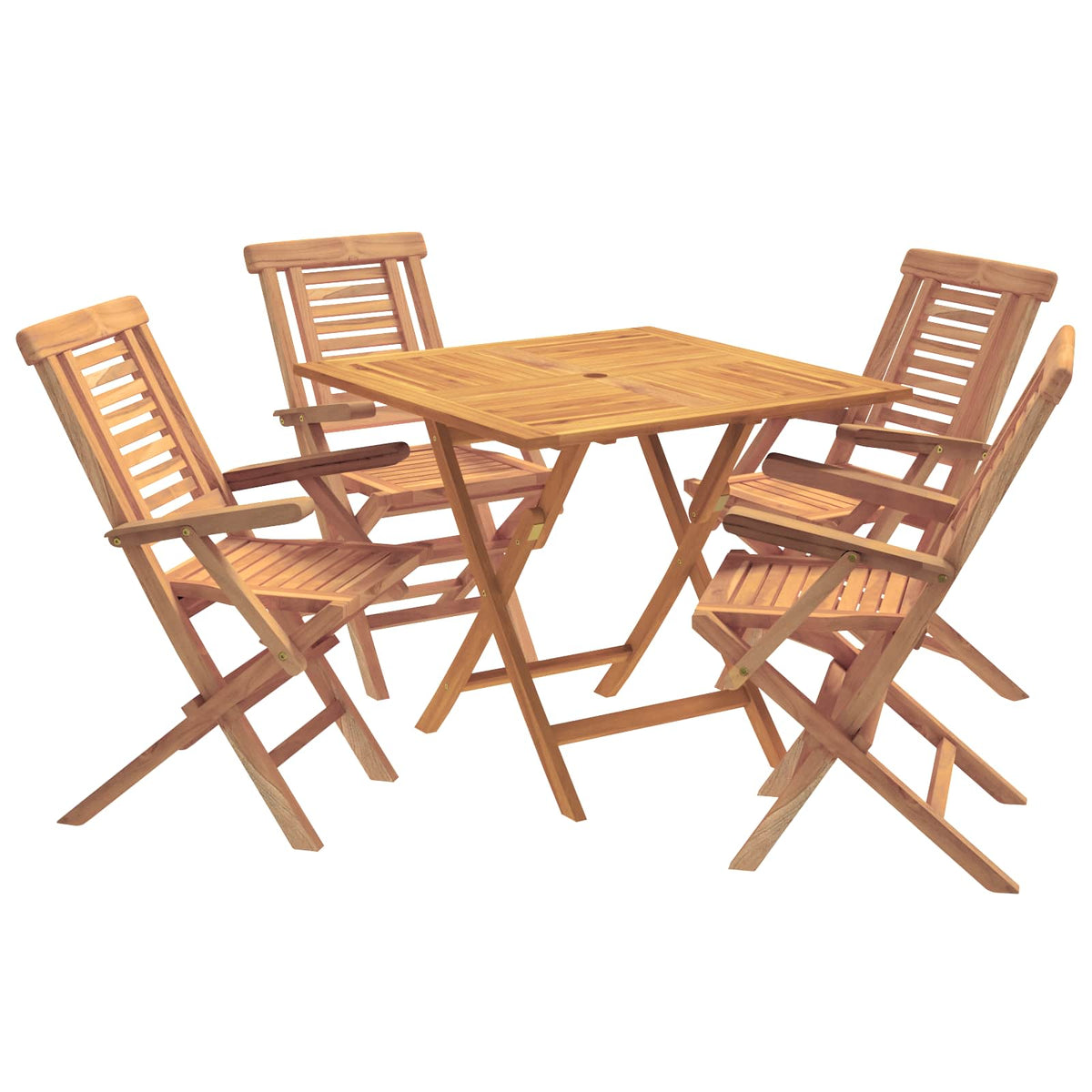 5 Piece Folding Garden Bistro Set Natural Solid Teak Wood
