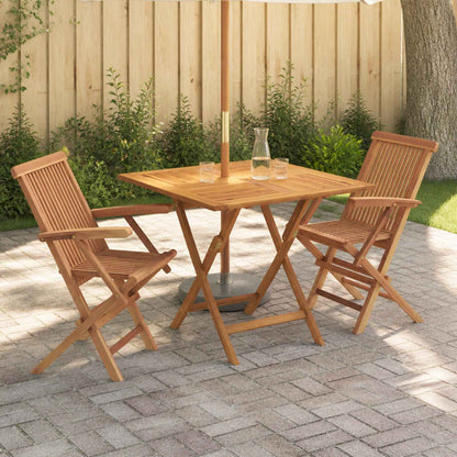 3 Piece Folding Garden Bistro Set 3 pcs Natural Solid Teak Wood
