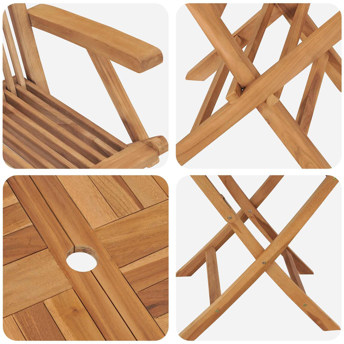 3 Piece Folding Garden Bistro Set 3 pcs Natural Solid Teak Wood