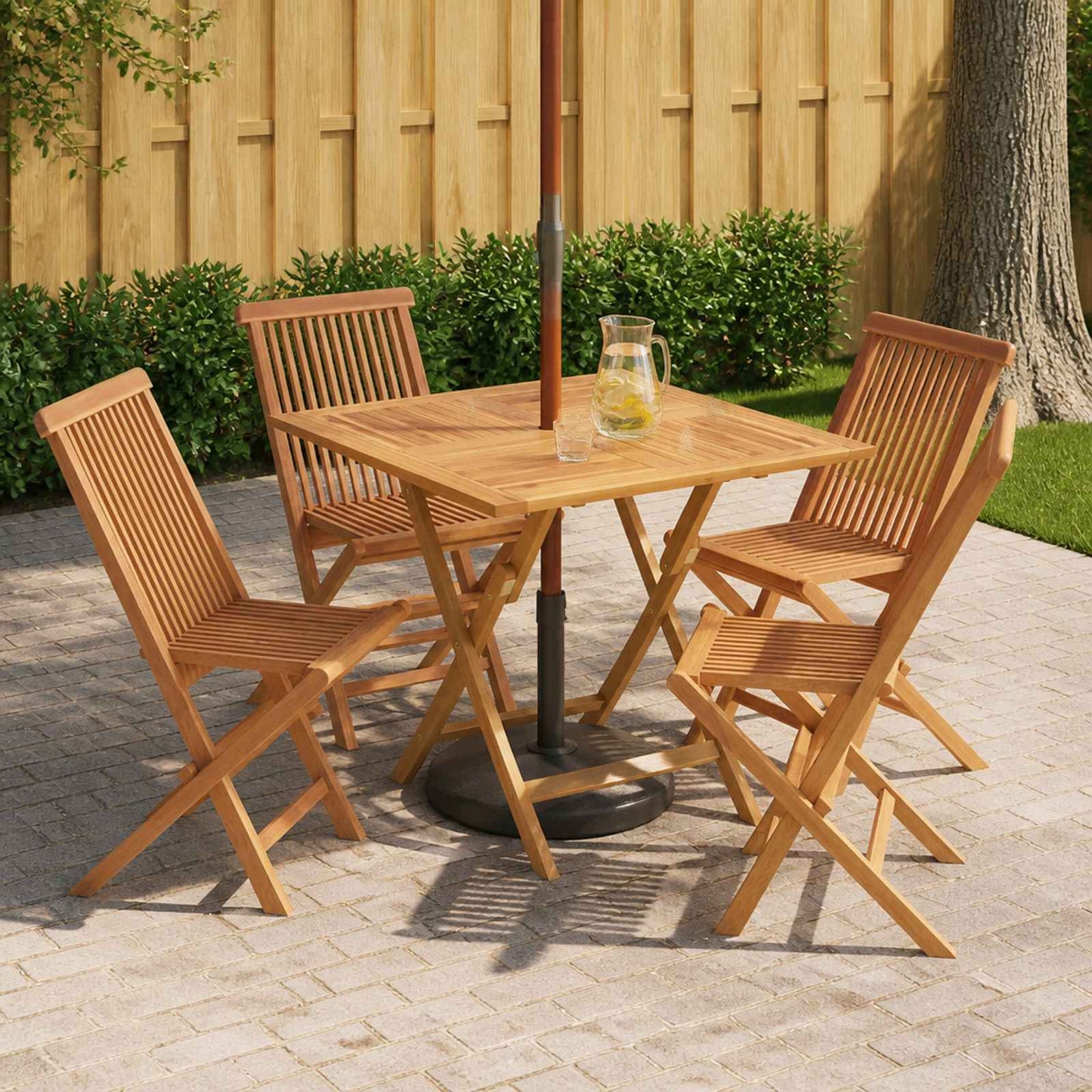 5 Piece Folding Garden Bistro Set Natural Solid Teak Wood