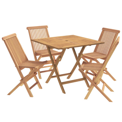 5 Piece Folding Garden Bistro Set Natural Solid Teak Wood