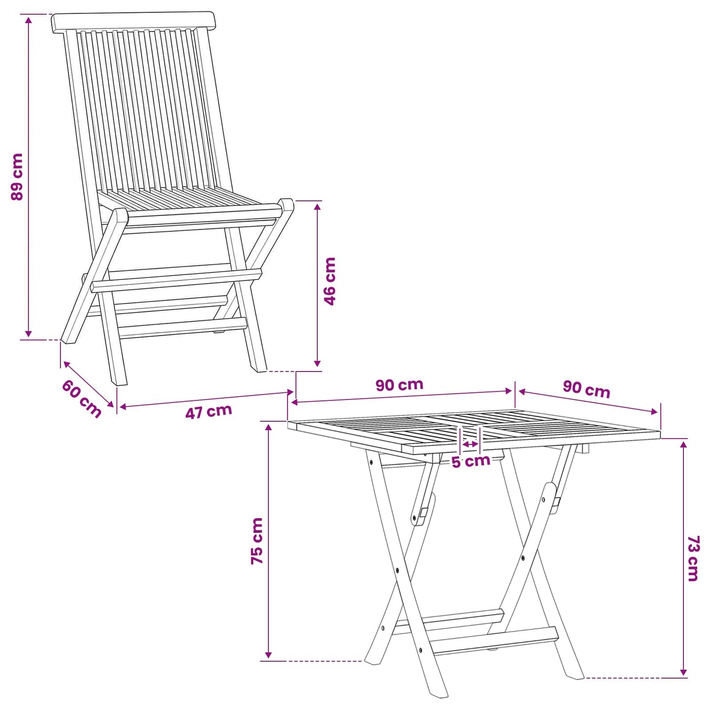 5 Piece Folding Garden Bistro Set Natural Solid Teak Wood