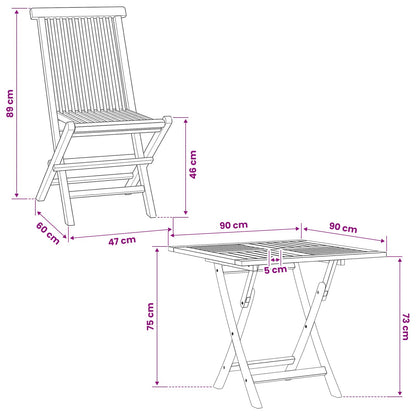 5 Piece Folding Garden Bistro Set Natural Solid Teak Wood