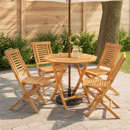 5 Piece Folding Garden Bistro Set Natural Solid Teak Wood