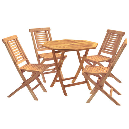 5 Piece Folding Garden Bistro Set Natural Solid Teak Wood