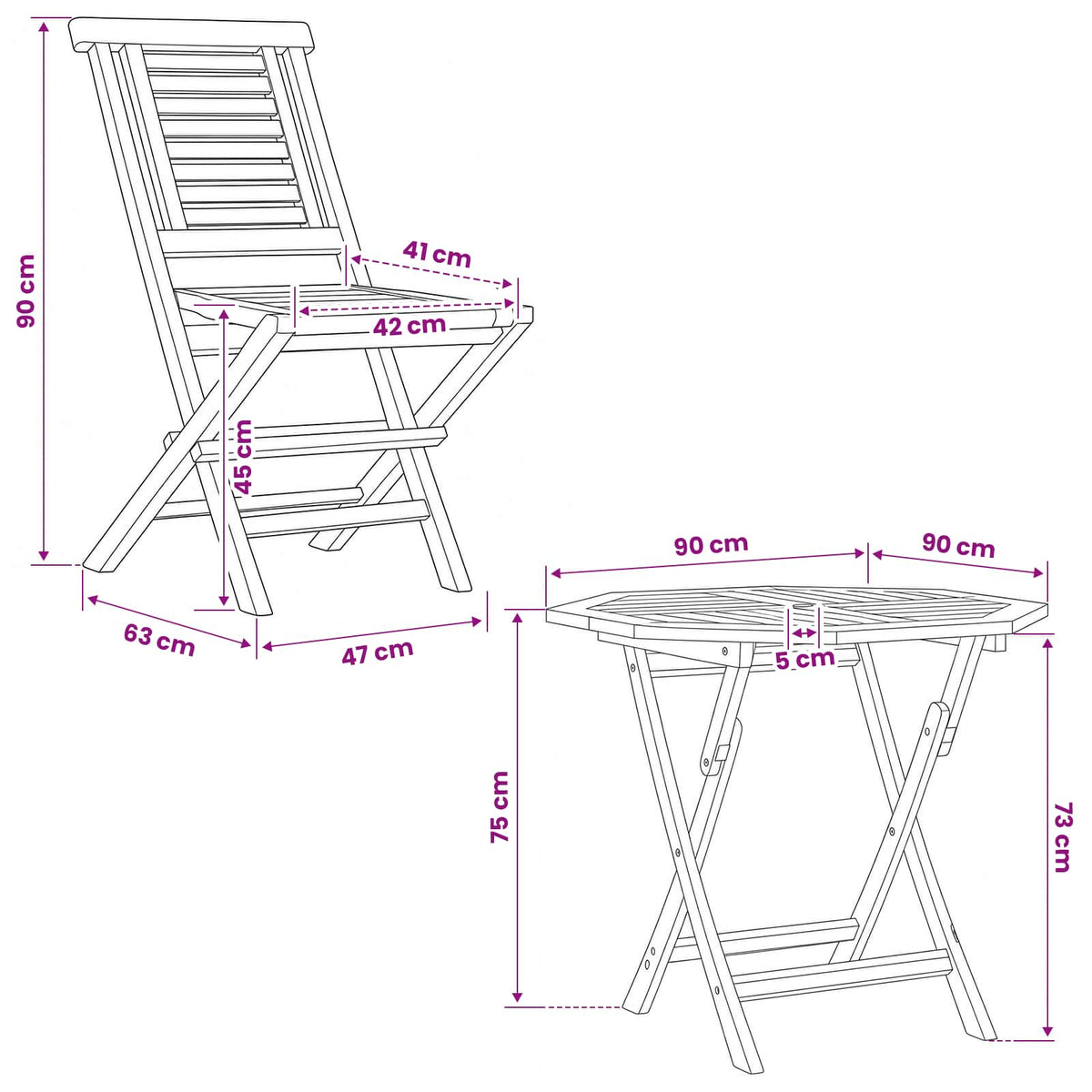 5 Piece Folding Garden Bistro Set Natural Solid Teak Wood