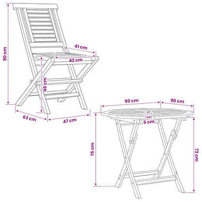 5 Piece Folding Garden Bistro Set Natural Solid Teak Wood
