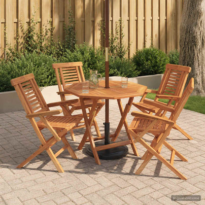 5 Piece Folding Garden Bistro Set Natural Solid Teak Wood