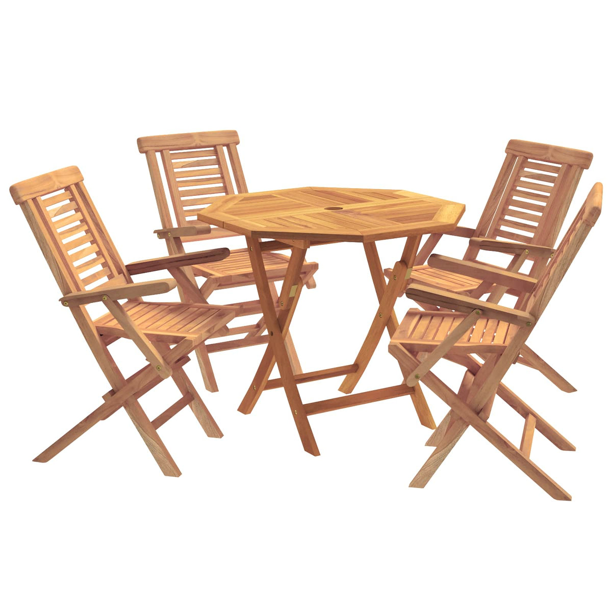 5 Piece Folding Garden Bistro Set Natural Solid Teak Wood