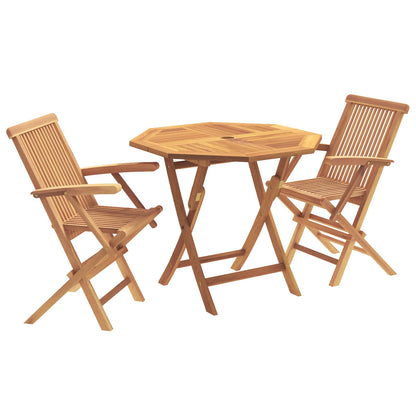 3 Piece Folding Garden Bistro Set 3 pcs Natural Solid Teak Wood