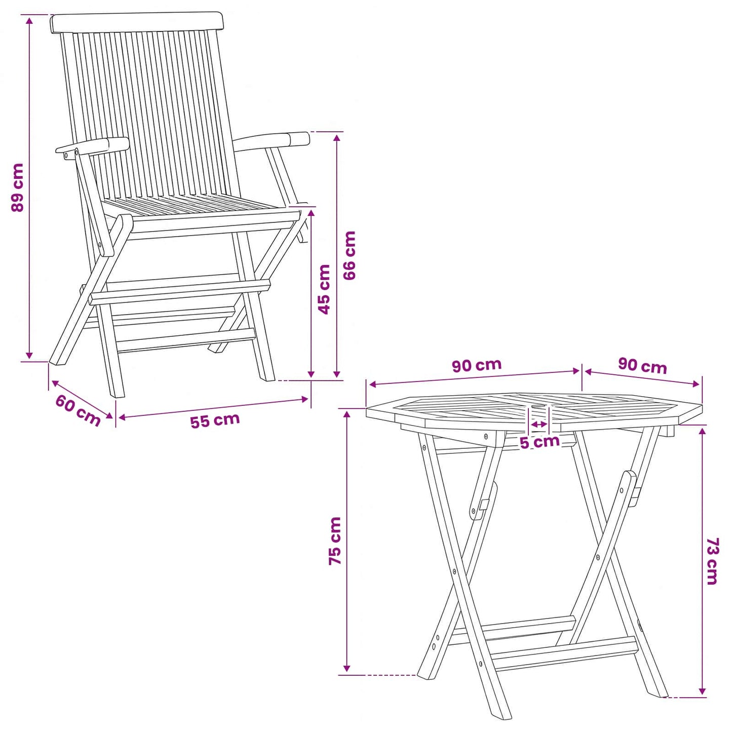 3 Piece Folding Garden Bistro Set 3 pcs Natural Solid Teak Wood