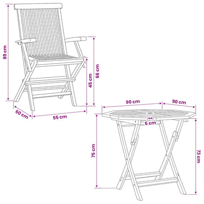 3 Piece Folding Garden Bistro Set 3 pcs Natural Solid Teak Wood