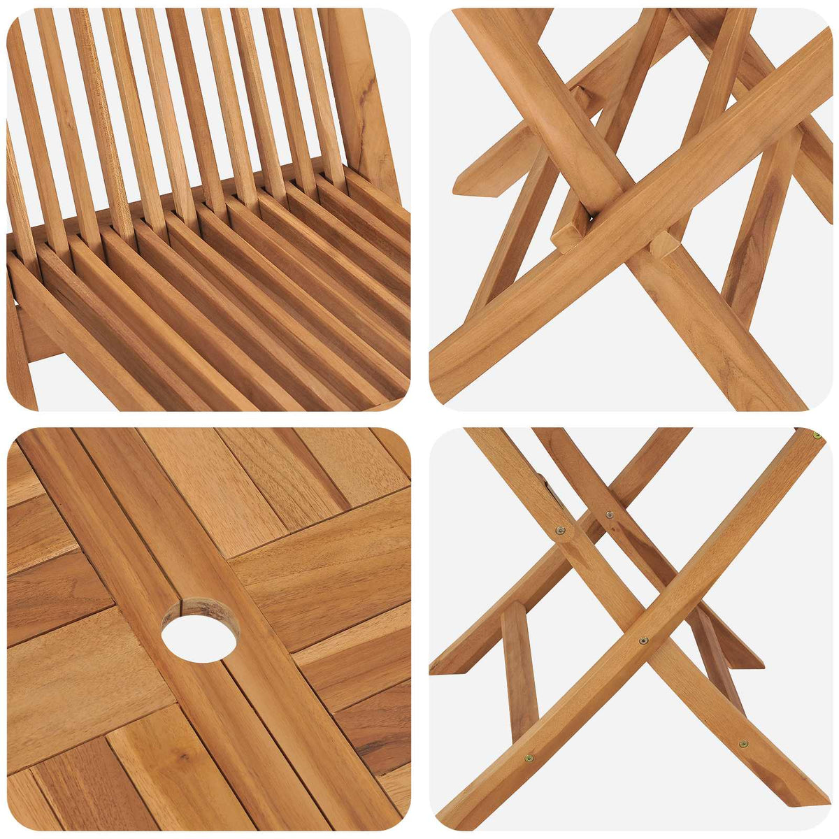 3 Piece Folding Garden Bistro Set Natural Solid Teak Wood