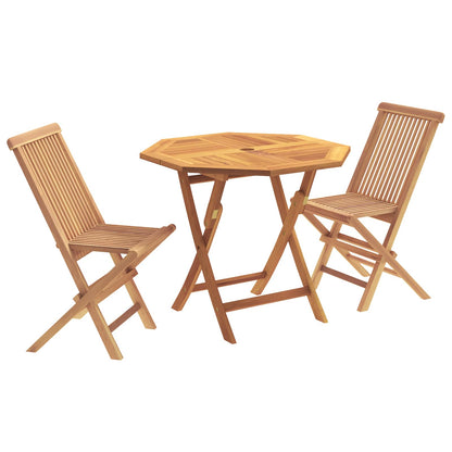 3 Piece Folding Garden Bistro Set Natural Solid Teak Wood
