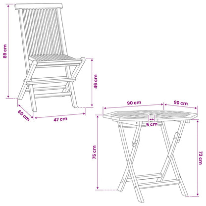 3 Piece Folding Garden Bistro Set Natural Solid Teak Wood
