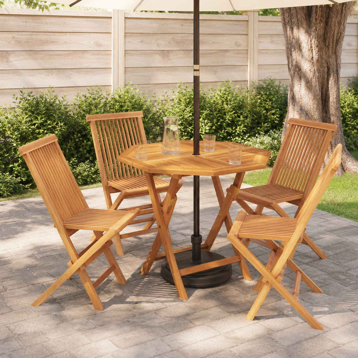 5 Piece Folding Garden Bistro Set Natural Solid Teak Wood