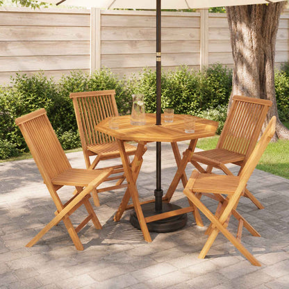 5 Piece Folding Garden Bistro Set Natural Solid Teak Wood