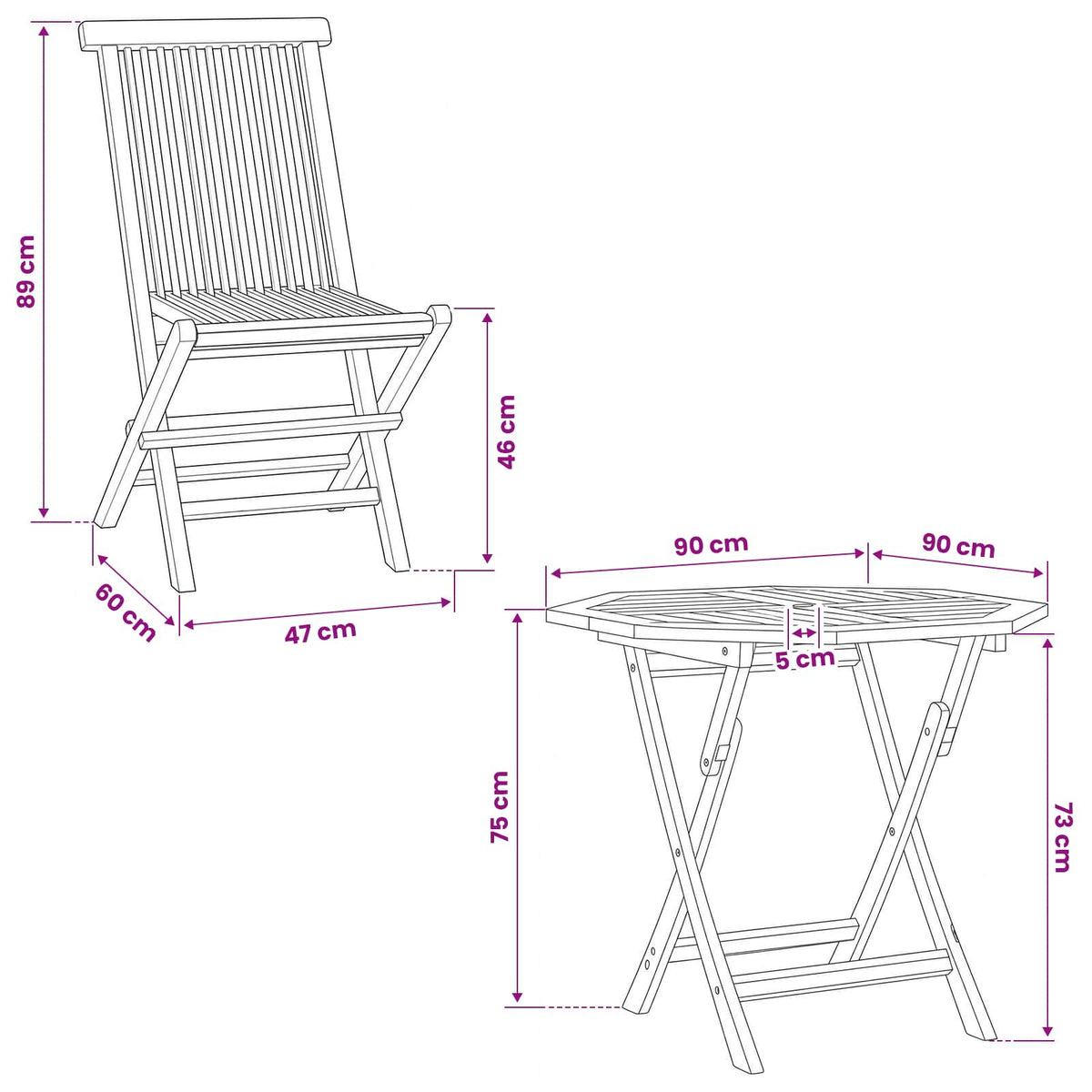 5 Piece Folding Garden Bistro Set Natural Solid Teak Wood
