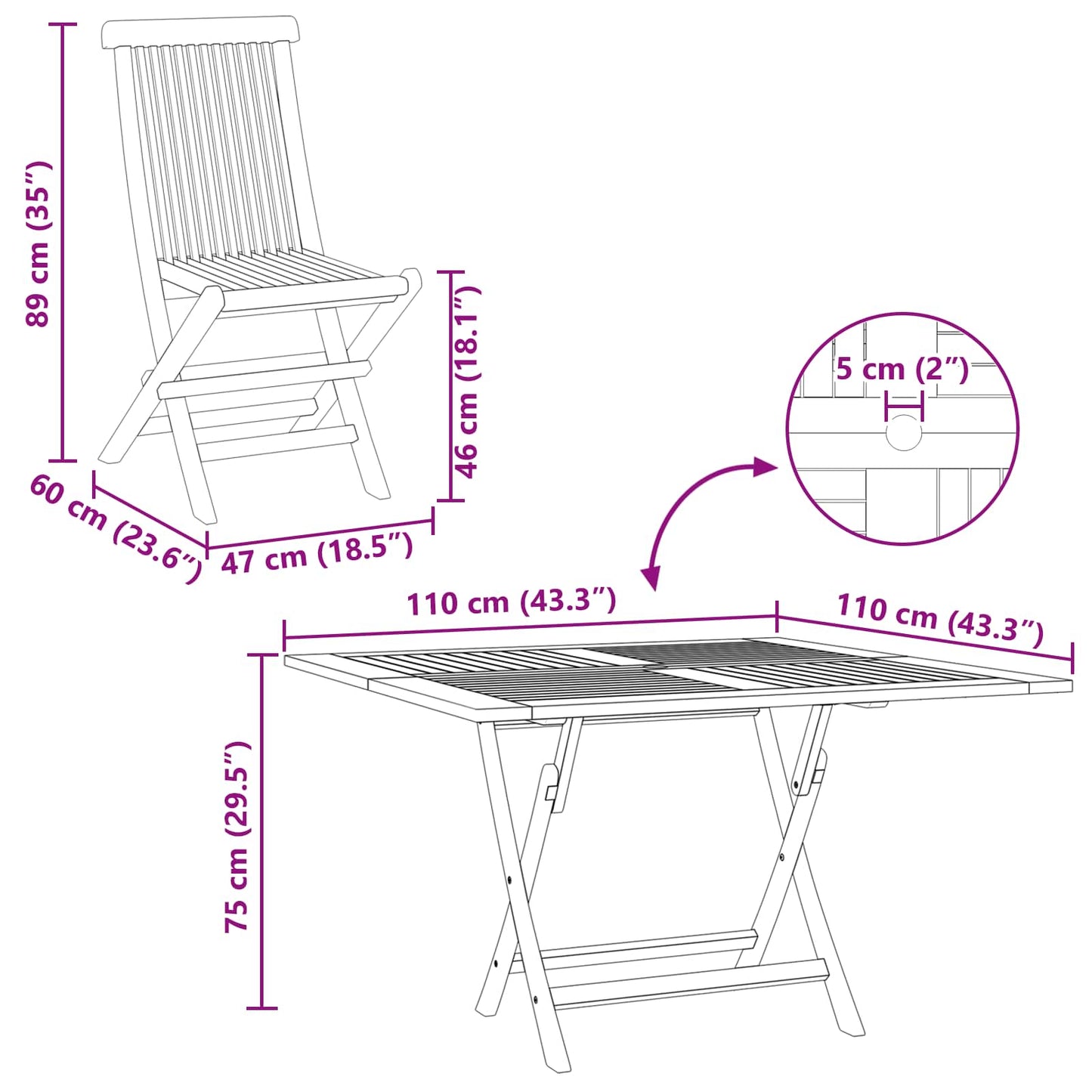 Garden Bistro Set Folding 3 pcs Brown Soild Teak Wood