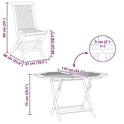 Garden Bistro Set Folding 3 pcs Brown Soild Teak Wood