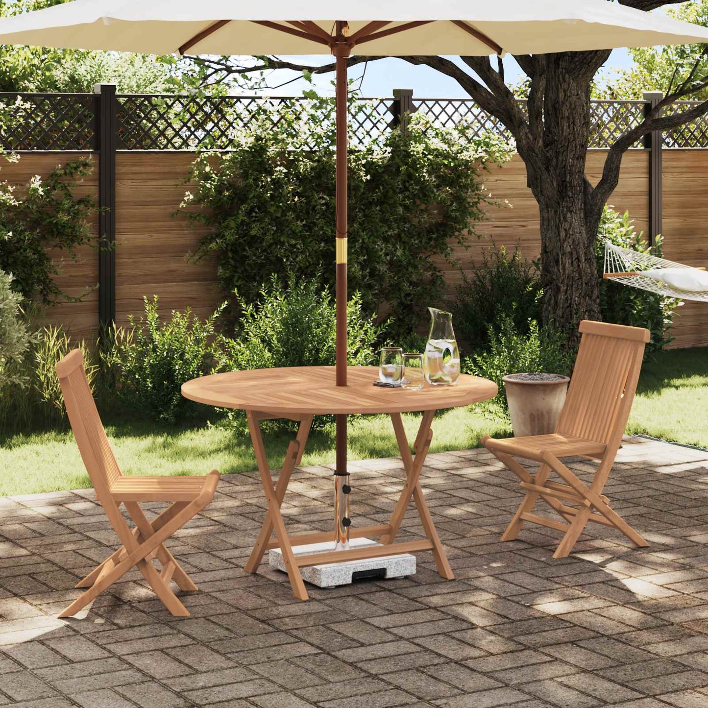 Garden Bistro Set Folding 3 pcs Natural Solid Teak Wood
