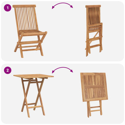 Folding Garden Dining Set 5 pcs Natural Solid Teak Wood