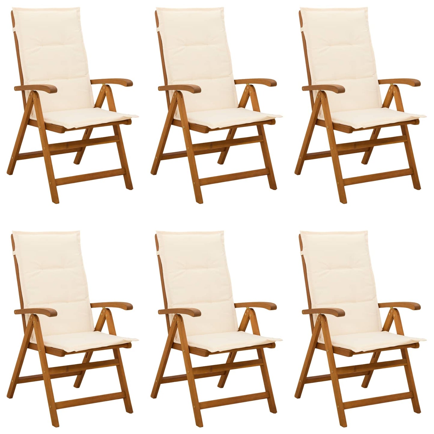 Reclining Garden Chairs 6 pcs Natural Solid Acacia Wood
