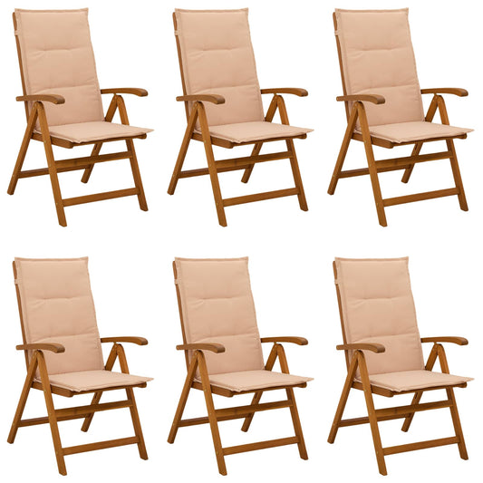 Reclining Garden Chairs 6 pcs Natural Solid Acacia Wood