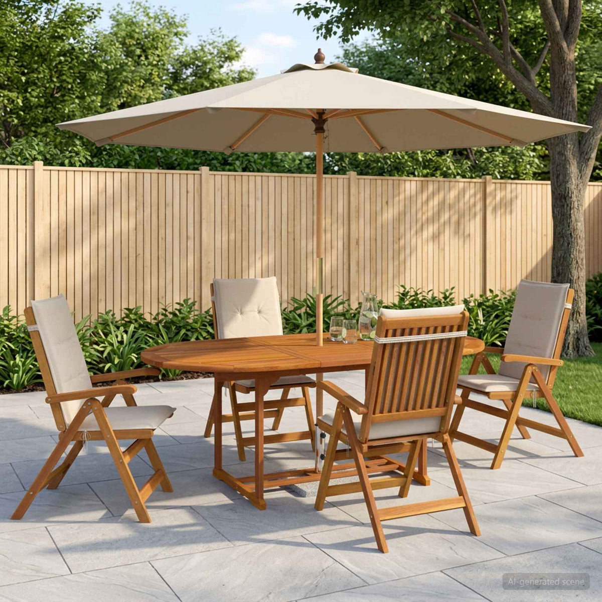 5-Piece Garden Dining Set Natural Solid Acacia Wood