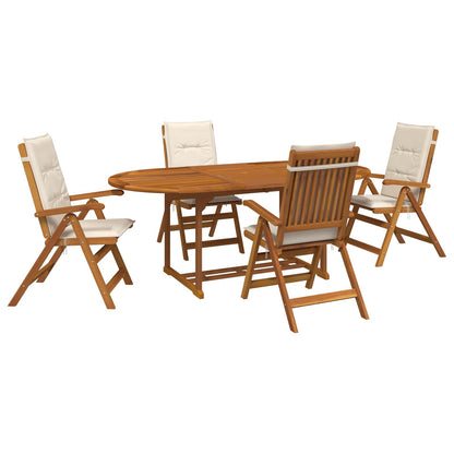 5-Piece Garden Dining Set Natural Solid Acacia Wood