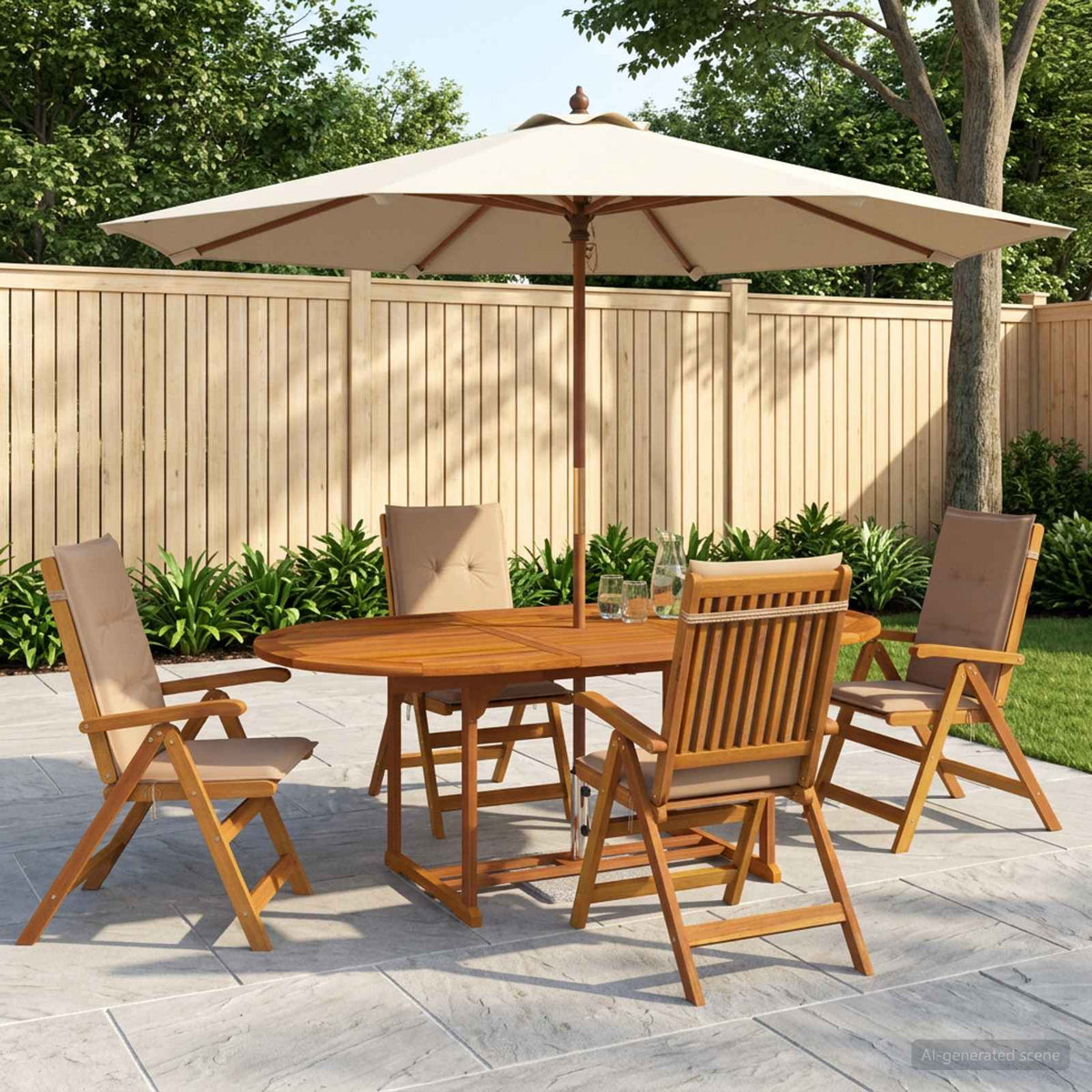 5-Piece Garden Dining Set Natural Solid Acacia Wood