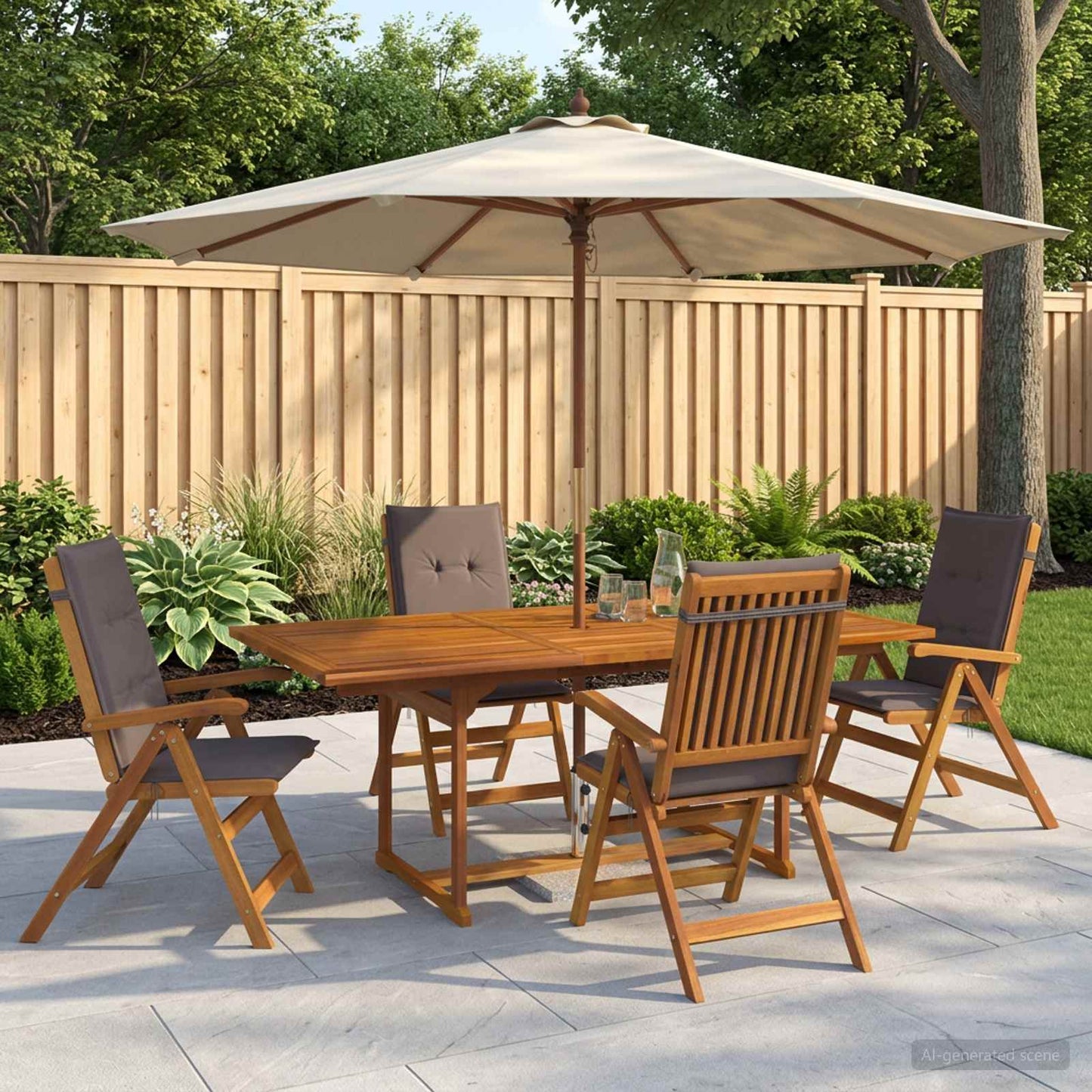 5-Piece Garden Dining Set Natural Solid Acacia Wood