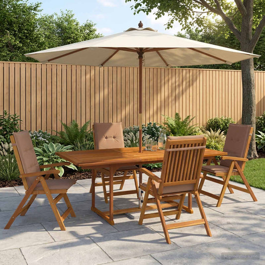 5-Piece Garden Dining Set Natural Solid Acacia Wood