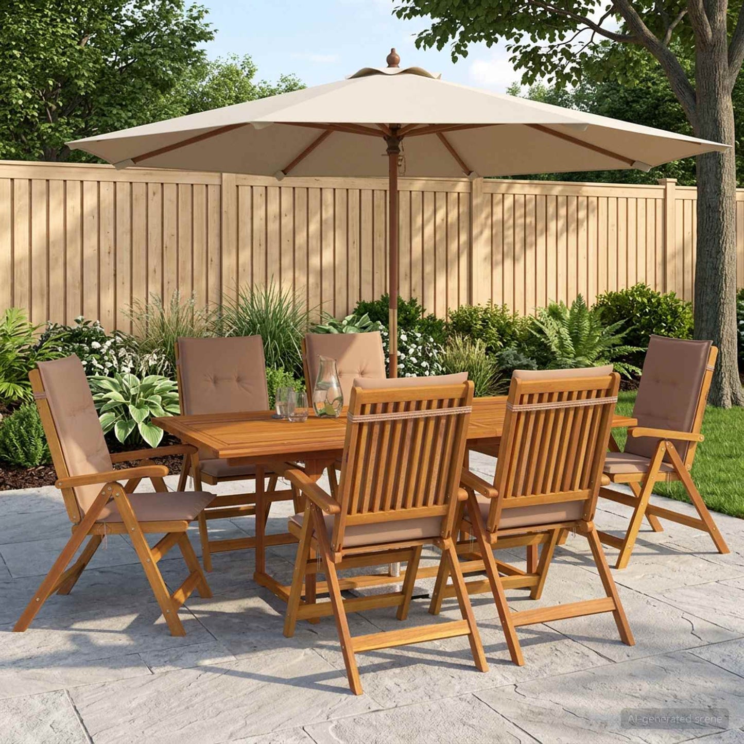 7-Piece Garden Dining Set Natural Solid Acacia Wood