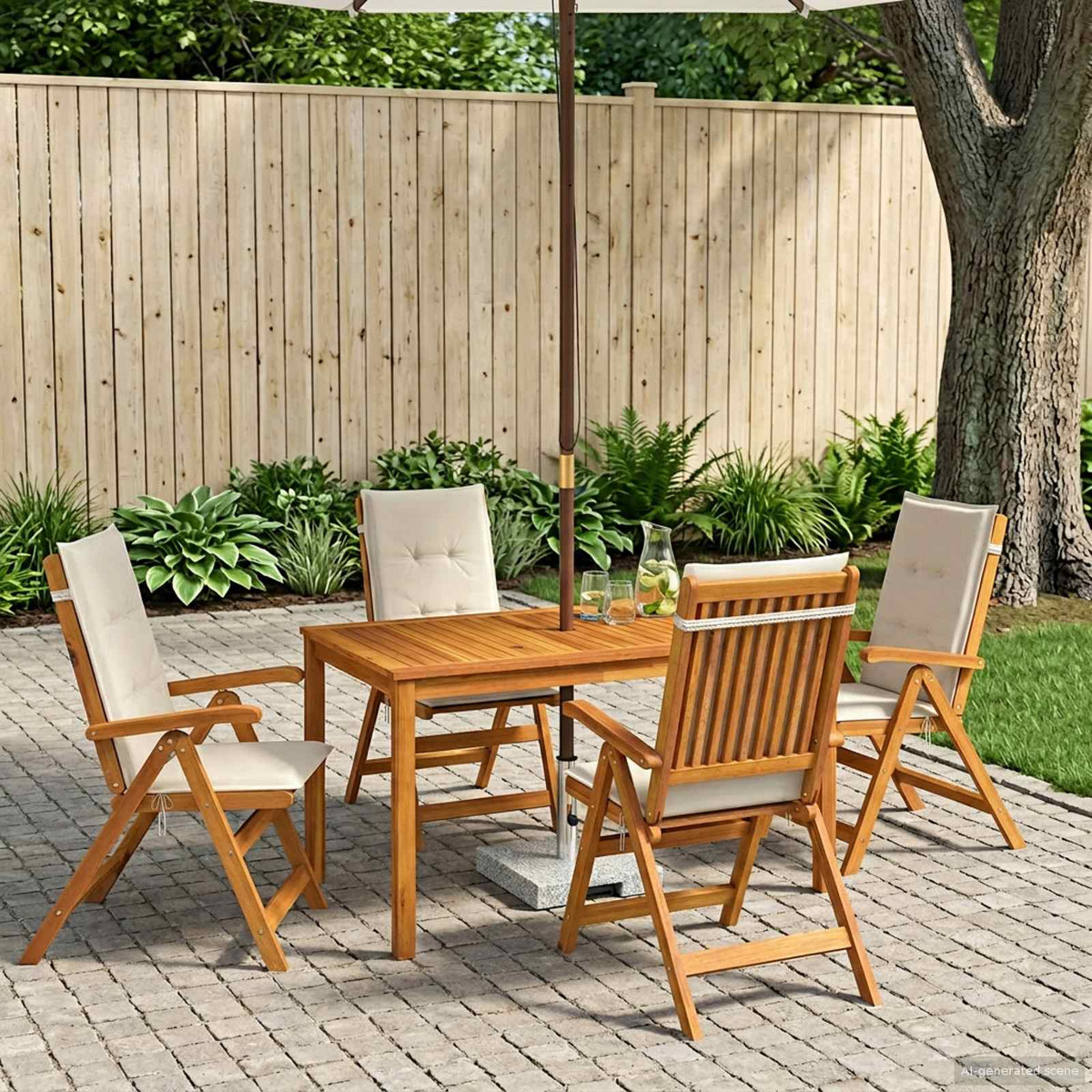 5-Piece Garden Dining Set 4-Seaters Cream Solid Acacia Wood