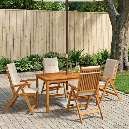 5-Piece Garden Dining Set 4-Seaters Cream Solid Acacia Wood