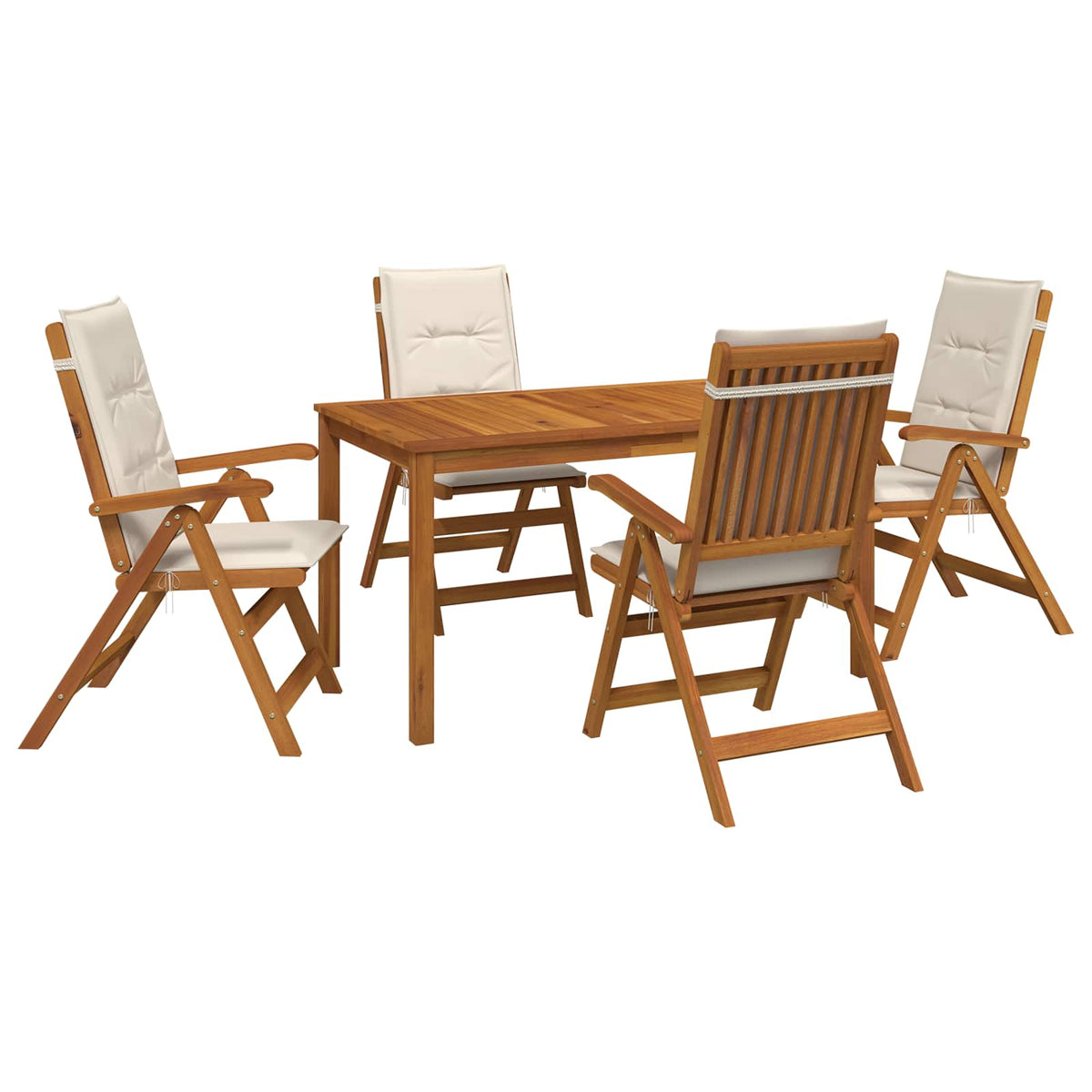 5-Piece Garden Dining Set 4-Seaters Cream Solid Acacia Wood