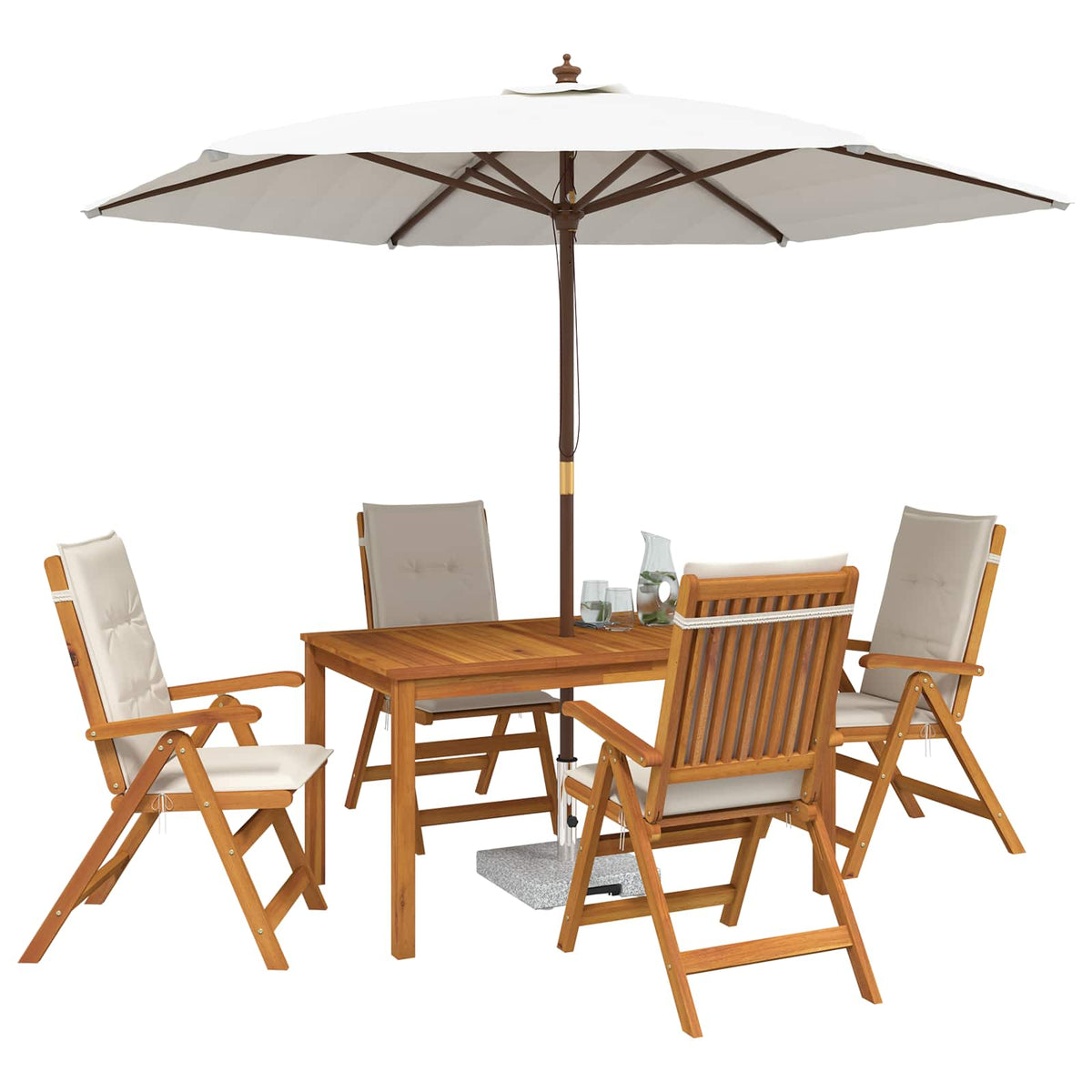 5-Piece Garden Dining Set 4-Seaters Cream Solid Acacia Wood