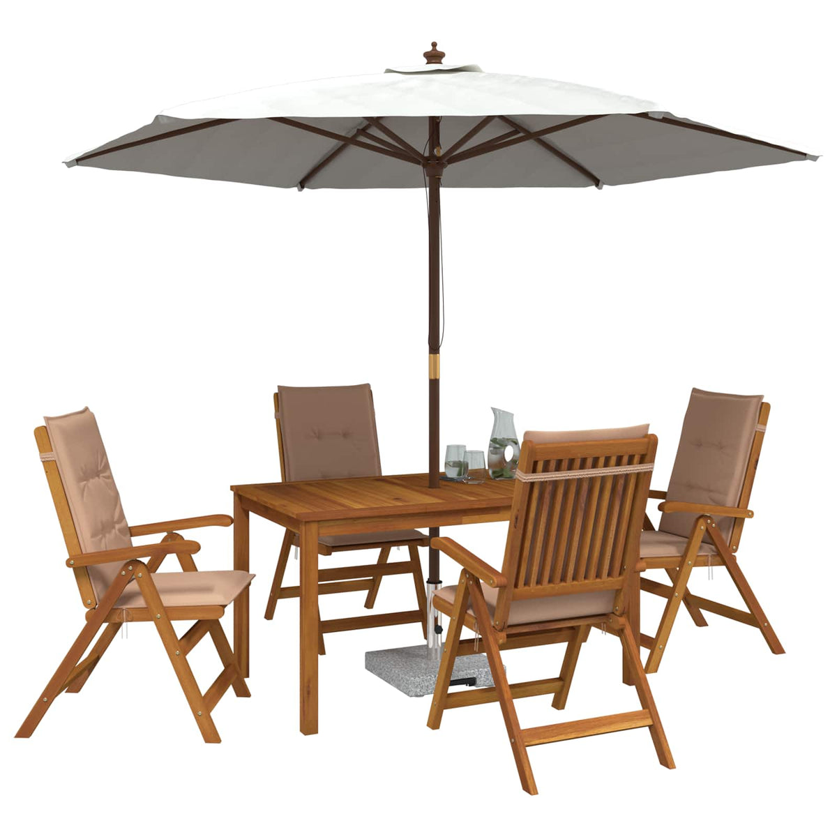 5-Piece Garden Dining Set 4-Seaters Beige Solid Acacia Wood