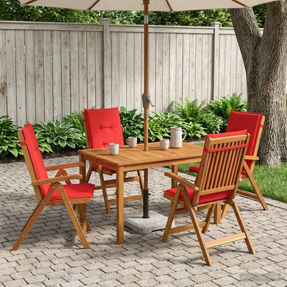 5-Piece Garden Dining Set 4-Seaters Red Solid Acacia Wood
