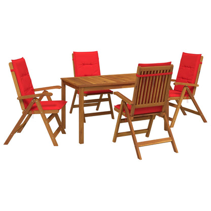 5-Piece Garden Dining Set 4-Seaters Red Solid Acacia Wood
