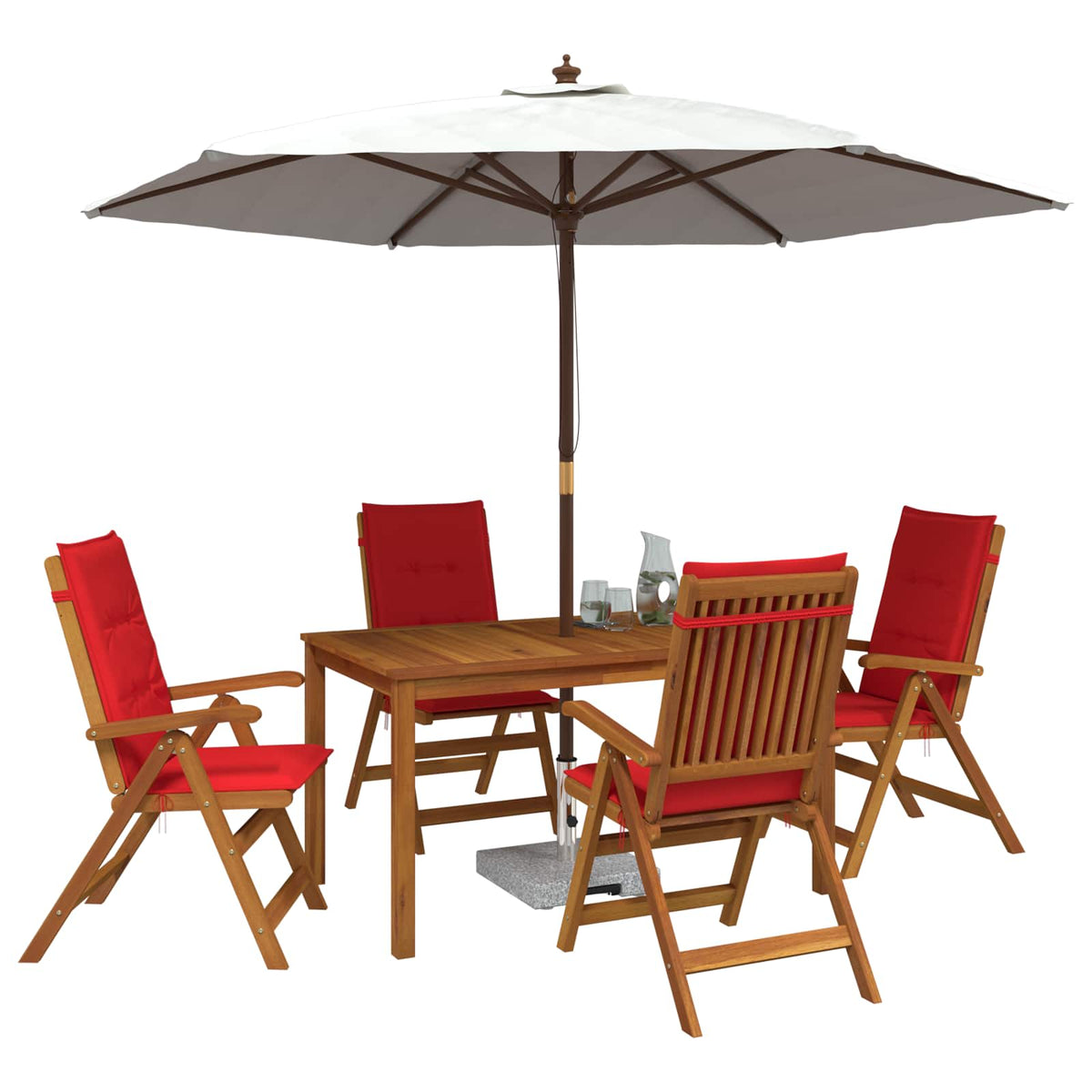 5-Piece Garden Dining Set 4-Seaters Red Solid Acacia Wood